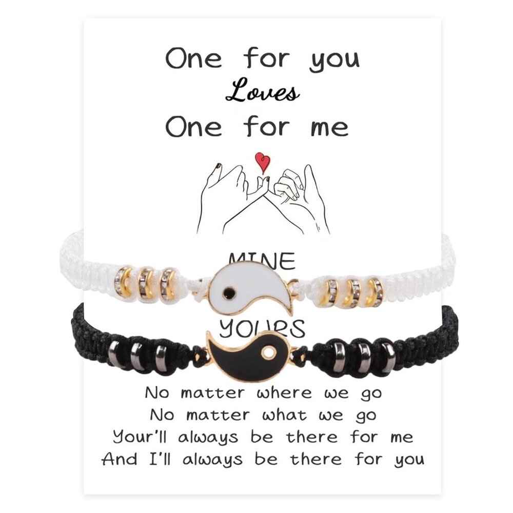 Yin Yang Couple Bracelets, 2 Matching Adjustable Cord Bracelets Long Distance...